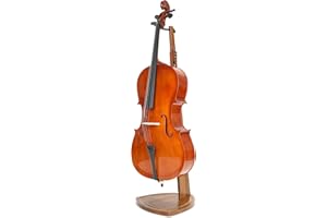Musbeat Cello Stand with Bow Holder, Handcrafted Zebra Grain Wood Floor Stand for 4/4 Full-Size and 1/2, 1/4, 3/4, 1/8, 7/8 Cello Home and Studio Display
