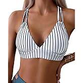 Tainehs Women's Push Up V Neck Bikini Tops Criss Cross Back Padded Bathing Suit Top Only