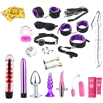Muamaly SM Bondage Set Fesselset SM, Stecker Anal Vibrator Handschellen Maske Vibration Nippelklemmen SM Sex Toys Set 11 STÜC