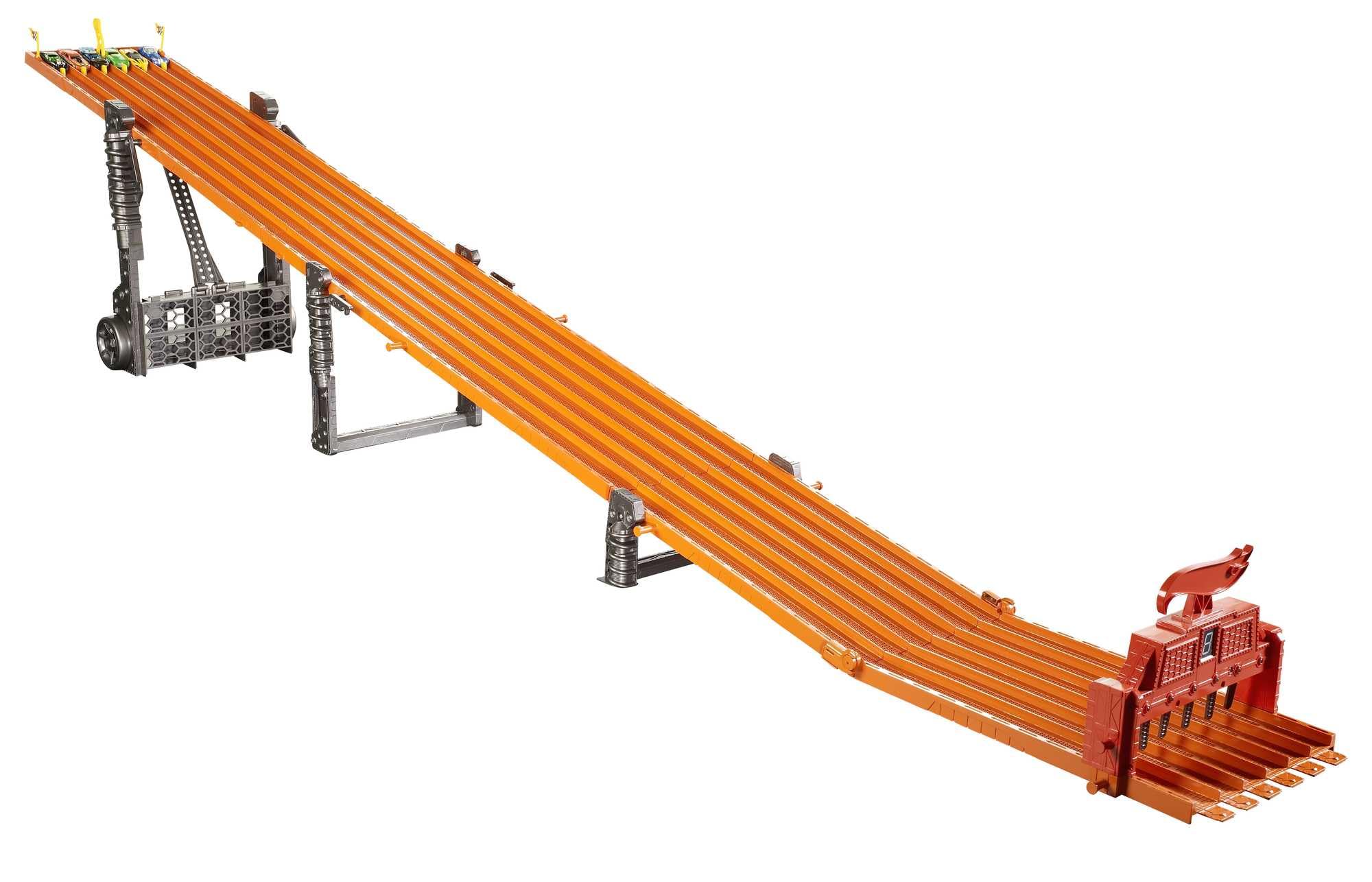 Hot Wheels Toy Car Track Set with Lights, Sounds & 6 1:64 Scale Vehicles, Super 6-Lane Raceway, 8-foot Track that Rolls Up for Storage (Amazon Exclusive)