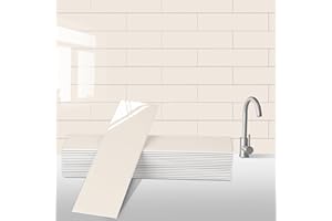 AllDecoo 24-Pieces Peel and Stick for Kitchen Backsplash, New Upgrade Design 12" x 3"PVC Subway Backsplash Tiles, Cream Beige Premium Finger Tiles.