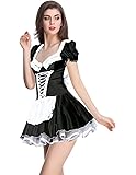 JJGOGO Women's French Maid Costume Sexy Black Satin