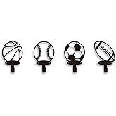 Xedatric 4-Pack Sports Wall Decor – Multi-Theme Coat Hooks for Boys Bedroom, Nursery, Sports Room – Includes 8 Screws, Perfect for Football, Basketball, Baseball, Rugby Fans