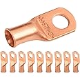 SELTERM 10pcs 4 AWG - 5/16" Stud (Wide Pad) - Heavy Duty Wire Lugs, Ring Terminals, Cable Ends, 4 Gauge Terminals, UL Bare Co