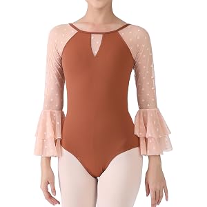 Dance Elite Paloma Flare Sleeve Ballet Leotard, Keyhole Back Bodysuit | V-cut out at front neck, back scoop neck & keyhole, 3