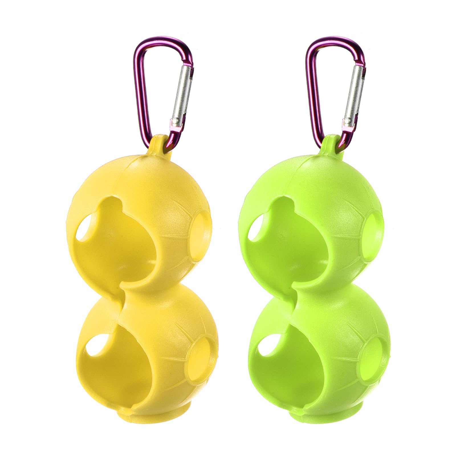 PATIKIL Golf Ball Holder, 2 Pack Silicone 2 Balls Carrier Protective Portable Sleeve with Buckle for Golf Bag Belt, Green, Yellow
