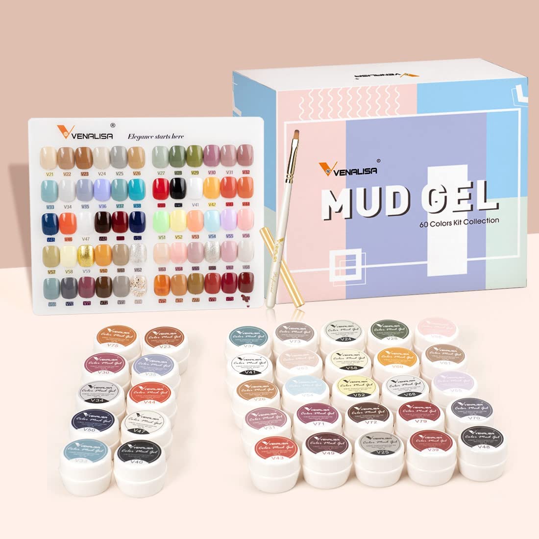 VENALISA 60 Colors Mud Gel Paint Nail Kit with Color Card Painting Drawing Nail Brush,Gel Nail Polish for Nails Art Whole Set Starter Manicure Nail Art Design Salon DIY at Home - Image 3