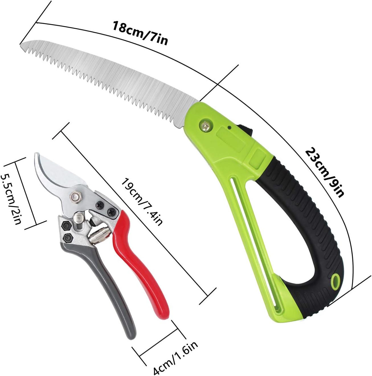 KALIM Multipurpose Garden Tool Set, D-Shaped Non-Slip Folding Saw and 7" Gardening Bypass Pruning Shears with Heavy Duty SK5 Stainless Steel Blade, for Wood Camping, Garden Flower Orchard Pruning : Garden & Outdoor
