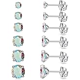 6 Pairs Stud Earrings Set, Hypoallergenic Cubic Zirconia Earrings 316L Stainless Steel CZ Earrings 3-8mm