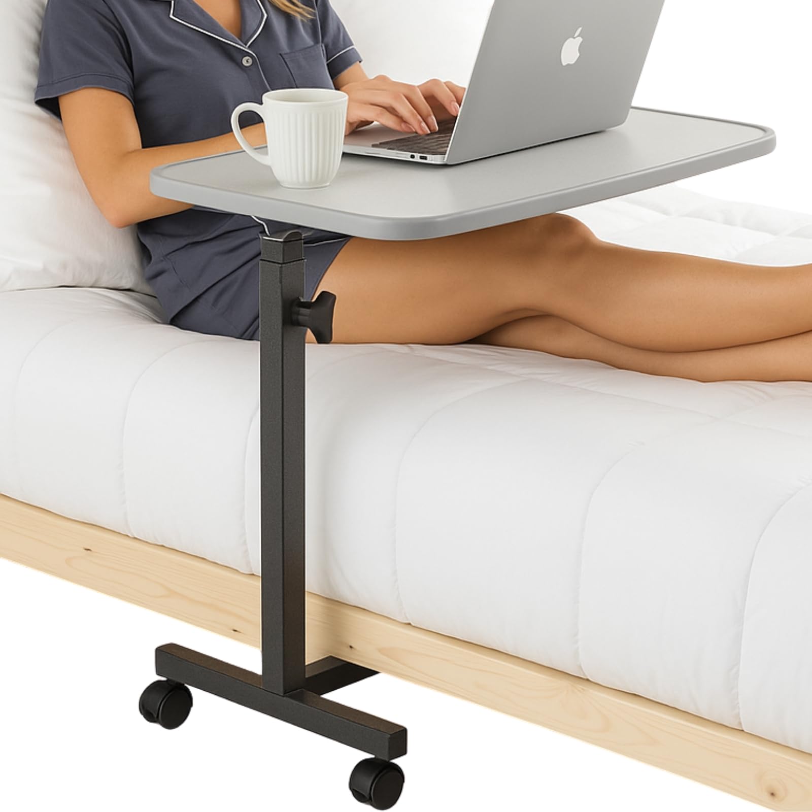 Vive Overbed Hospital Bed Table for Home Use - Adjustable Swivel Wheels & Tray for Over Bed - for Medical Bedside Chair - Adjustable Height, Tilt Top for Reading, Laptop, Bedridden, Elderly, Seniors