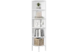 LAATOOREE 6 Tier Corner Shelf, Corner Stand Rack, Freestanding Wooden Tall Corner Bookshelf, Plant Display Shelving Unit for Small Space, Living Room, Bedroom, Office, Kitchen (White, 6 Tier)
