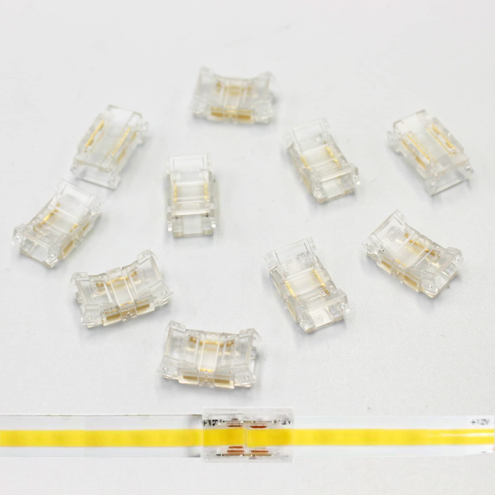 Boarda COB LED Strip Connectors, 2-Pin 10Pcs Quick Click Connector for 5mm, 8mm, 10mm COB LED Strip Lights