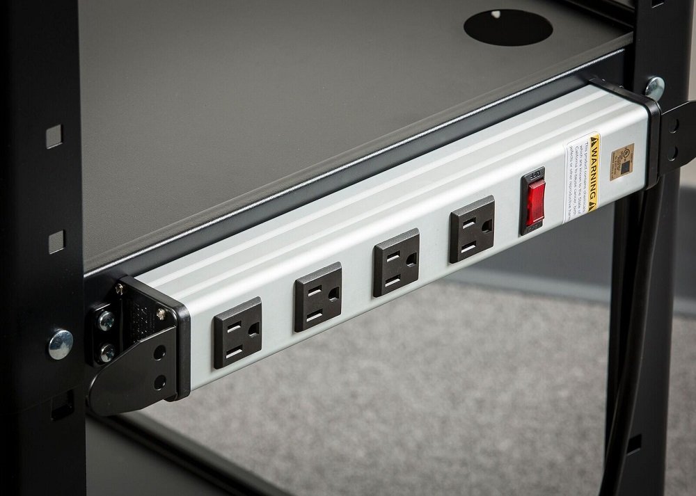 Pearington AV and Presentation Cart Stand for Video Projector, TV, Laptop Computers, Printers-Metal Construction Rolling Storage Cart with Adjustable Shelves and 4 wheels;4 outlets and 12” cord, Black: Industrial & Scientific