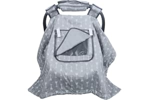 ICOPUCA Car seat Covers for Babies boy Girl, Carseat Canopy for Newborn Carrier, 2 Layers Windows of mesh/Fabric, No Shifting on Carrier Handle, Cotton and Fleece, Handle Cushion, White Minky