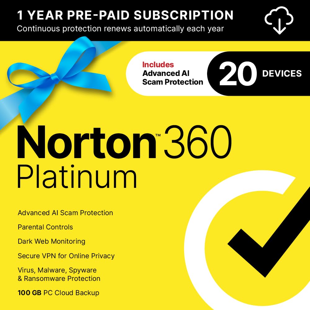 Norton 360 Platinum 2025, Antivirus software for 20