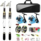 Telescopic Fishing Rod and Reel Combo, 2PACK Carbon Fiber Travel Rod, 2 Collapsible Spinning Reels, 2 100m Line, Carrier Bag and Carrier Bag Lures Kit for Adults Saltwater Freshwater