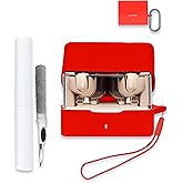 Case Cover for Moondrop Space Travel Earphone Bluetooth,Full Protective Soft Silicone Skin Case Cover Shock-Absorbing Protective Case with Keychain,Lanyard and Cleaning Pen [Front LED Visible],Red