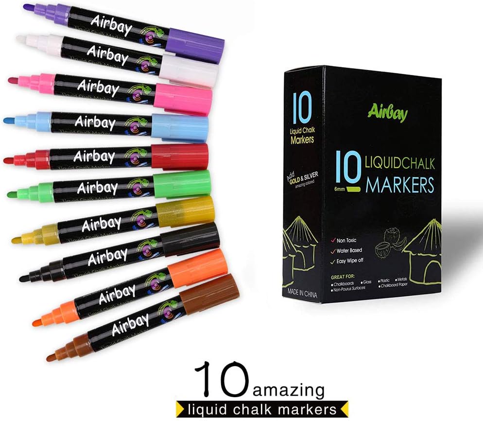 Airmark Liquid Chalk Markers - 2020 Brand New Washable Chalkboard Window Pens Amazing Neon Color Pens Reversible Bullet And Chisel Tip