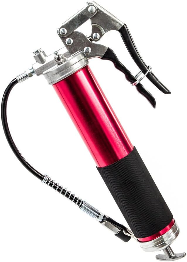 Heavy Duty Grease Gun Pump Out Anodized Aluminum Pistol Grip 4, 500 PSI With 12 Inch