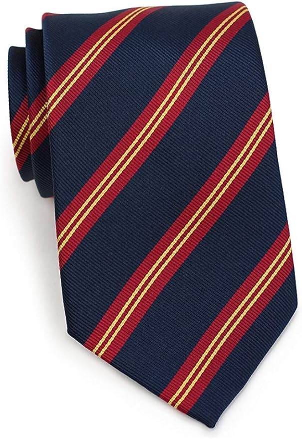 Men's Necktie British Regimental Striped Silk Matte Tie (Navy and Red
