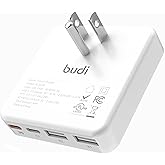 BUDI Flat USB C Wall Charger, 34W 4-Port Slim USB Wall Charger, Fast Charging Block with 20W Port Power Delivery and Dual Type-C for iPhone 16/15/14/13/12/11/Pro Max/XS/XR/8/7,Tablets
