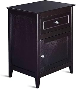 Giantex Wooden End Table W/Drawer and Cabinet Bedside Sofa Table for Living Room, Bedroom, Solid Structure & Eco-Friendly Pine Material Espresso Accent Coffee Table Nightstand