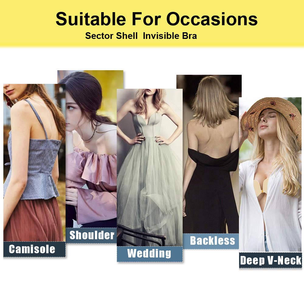 Women Push Up Strapless Sticky Plunge Bra Shells Shape Invisible Reusable Lift Self Adhesive Bra (Beige, B)