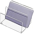 Kantek Clear Acrylic Mini File Sorter, 2 Section File Holder, 6" x 3.8" x 3.9", Desk Organizer, Non-Skid Feet, Desk Accessory