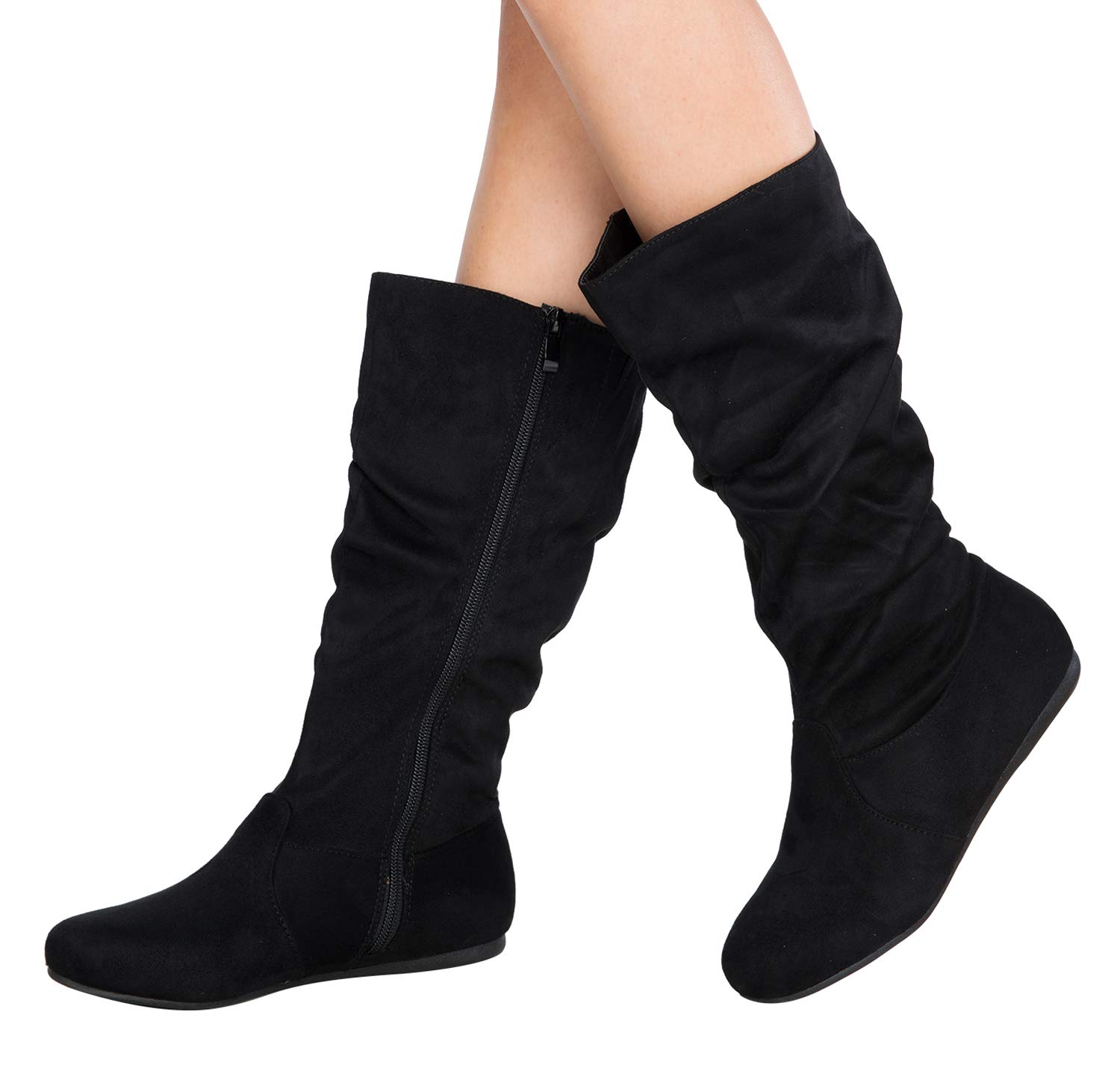 Olivia K Womens Low Heel Mid-Calf Slouchy Suede Slip On Casual Boots with Side Zipper - Image 4