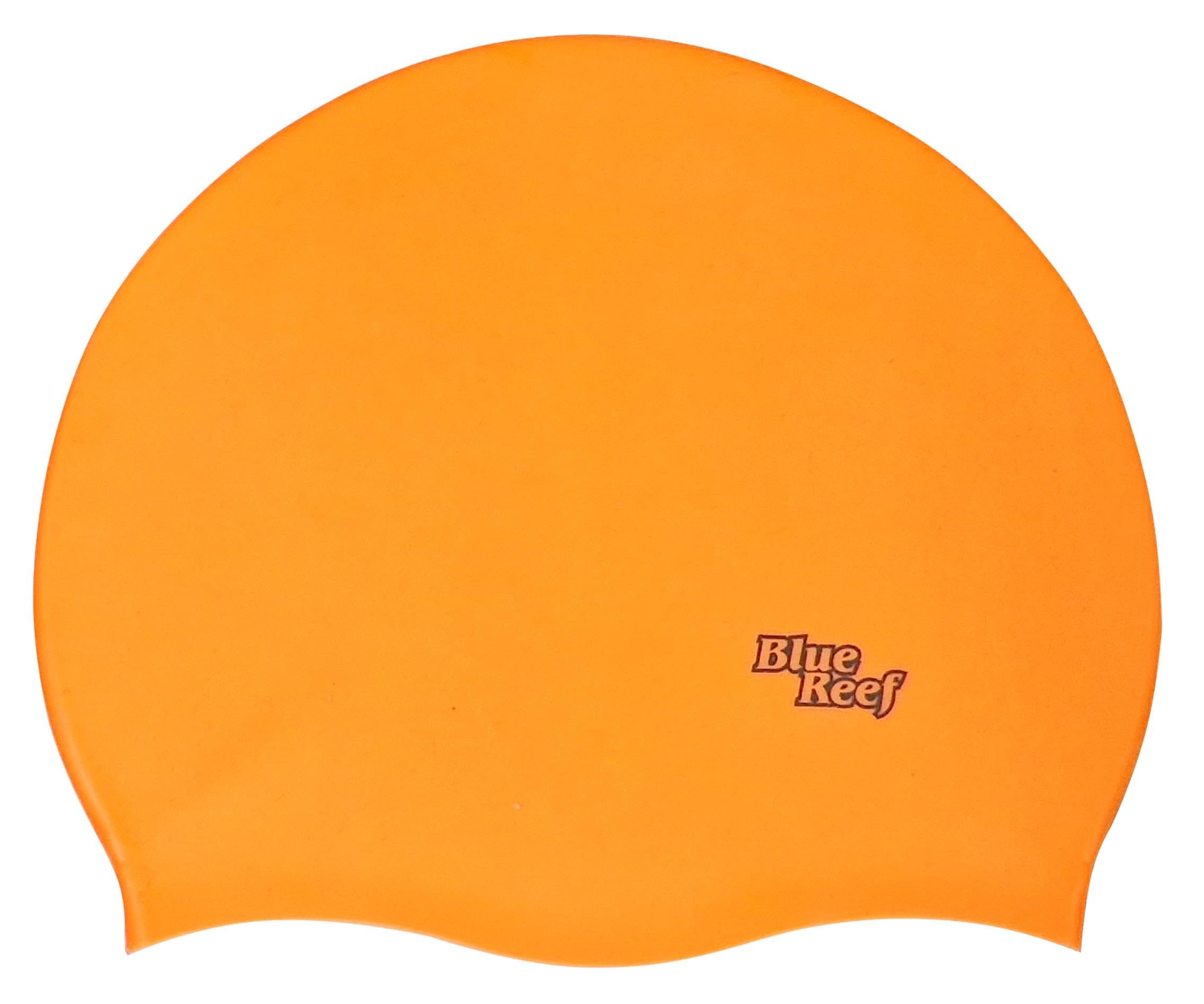 Blue Reef Stretchy Silicone Unisex Women Men One Piece Swimming Hat Swim Cap Plain Branded Fluo Dark Classic Colours One Size Adults 8+ Years Easy Pull On Swim Hat (Orange)