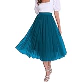 Women’s Tulle Skirts Midi Elastic High Waist Pleated Mesh Flowy A-Line Party Long Tutu Skirts…