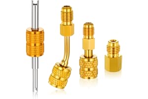 Alrhso 4 Pcs R410a Adapter, Mini Swivel Adapter Split Charging Vacuum Port Adapters with 5/16 Inch Female Quick Coupler to 1/4 Inch Male Flare for Air Conditioner Refrigeration
