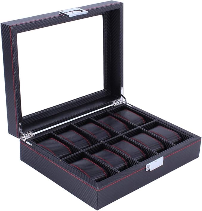 2/6/10/12 Girds Leather/Carbon Fiber Watch Box Jewelry Storage Box Organizer for