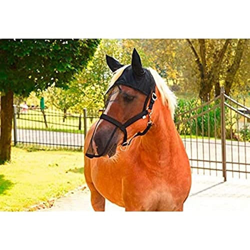 Kerbl integr. Horse Fly Mask – Holster – Black, Unisex, Halfter mit integr. Fliegen- schutzmaske, Größe 1 (Pony), black
