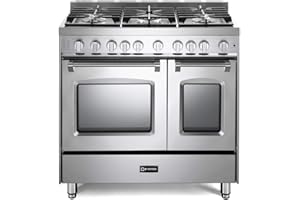 Verona VPFSGG365DSS 36" Prestige Series Freestanding Gas Range with Double Oven 5 Sealed Burners Oven Racks and Cast-Iron Grates in Stainless Steel