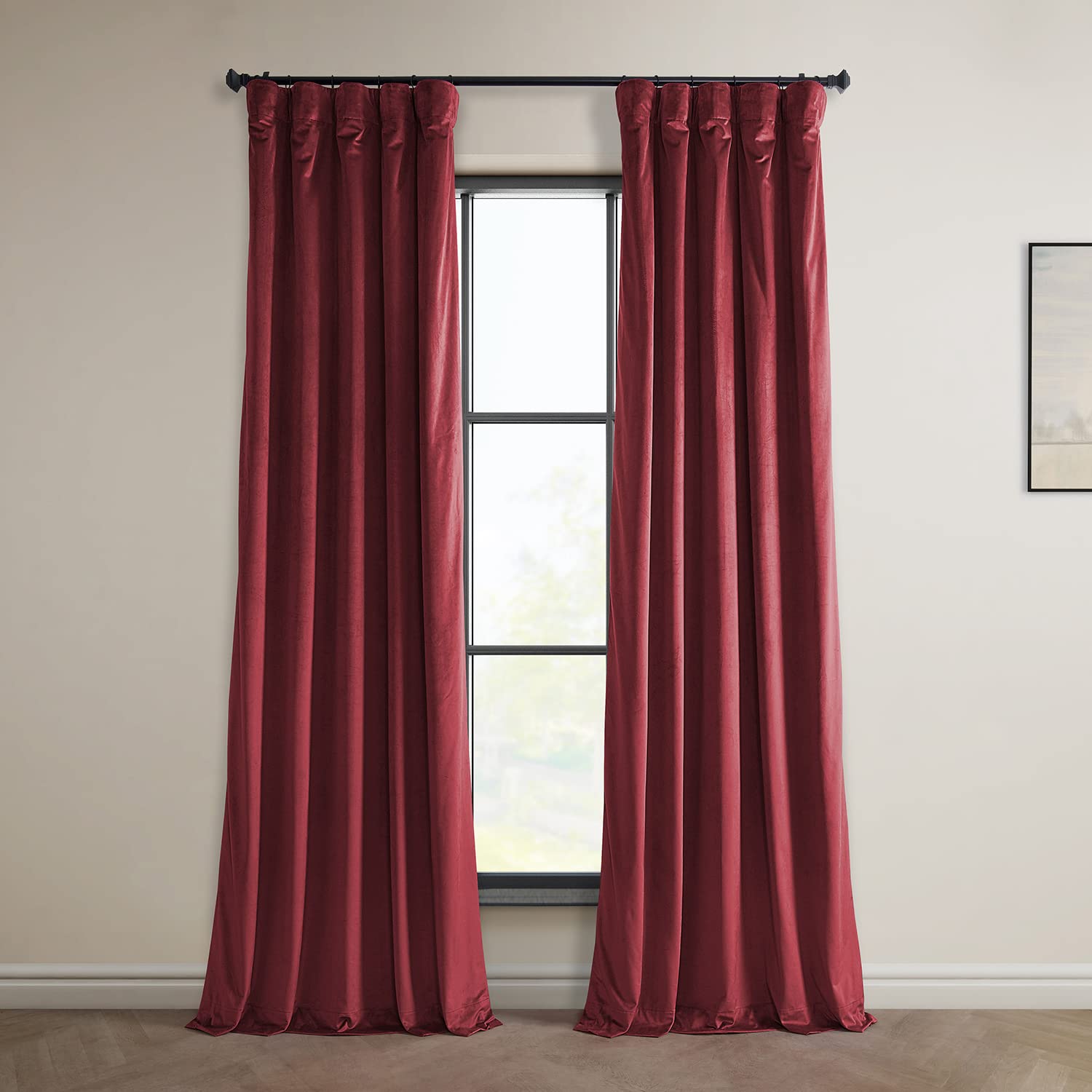 HPD Half Price Drapes Heritage Plush Velvet Curtains 96 Inches Long Room Darkening Curtains for Bedroom & Living Room 50W x 96L, (1 Panel), Cinema Red Image
