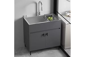 HMOROVEX Length 50-80Cm Freestanding Laundry Utility Sink with Cabinet,Kitchen Sinks Cabinet Combo,Stainless Steel Single-Bow