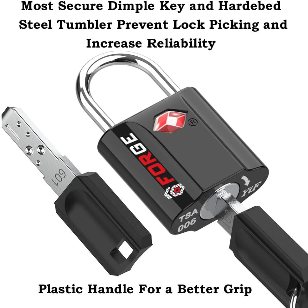  | Black 4 Pack TSA Approved Travel Luggage Locks Ultra-Secure Dimple Key Travel Locks with Zinc Alloy Body | Luggage Locks
