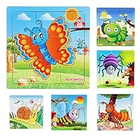 Muxihosn Wooden Jigsaw Puzzles with Storage Tray Insects Set Kids Toys Preschool Learning Game for 3-5 Years Old Child,Boys,Girls,Pack of 6(Butterfly,Caterpillar,Snail,Ant,Spider,Bee)