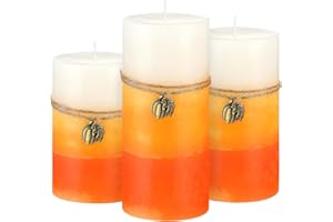 Threlaco Set of 3 Autumn Pillar Candles Decorative Pillar Layered Candles Clean Burning Long Lasting with Ornaments for Home Party Room 3 Sizes