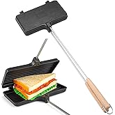 XL Double Pie Irons for Camping, Portable Campfire Sandwich Maker, Mountain Pie Maker Cast Iron with 2 Long Removable Handles, Handheld Campfire Pie Cooker