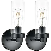 CATAHOTA Indoor 1-Light Wall Sconce (Matte Black, 2pcs Included, E26 Based, Clear Glass Shade for Bedroom Hallway entryway Va