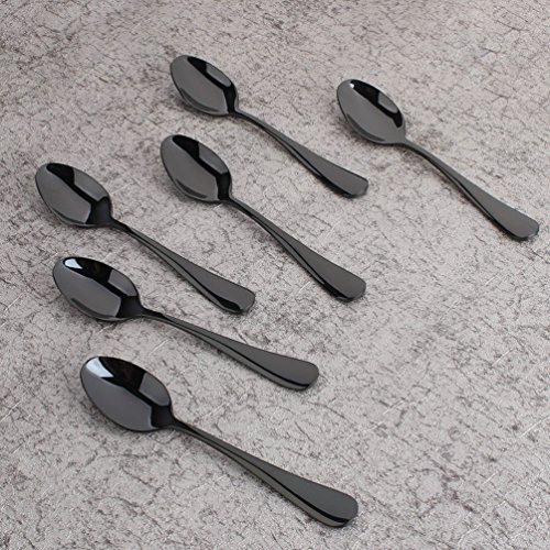 Black 6 Piece Coffee Spoon 5-inch Stainless Steel Teaspoon Flatware Set Table Silverware Dishwasher Safe Service for 6 - Thumbnail 6
