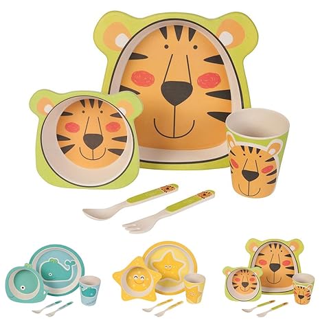BIOZOYG Set vajilla Infantil de bambú sin bpa 5 Piezas I Motivo Tigre I Servicio de