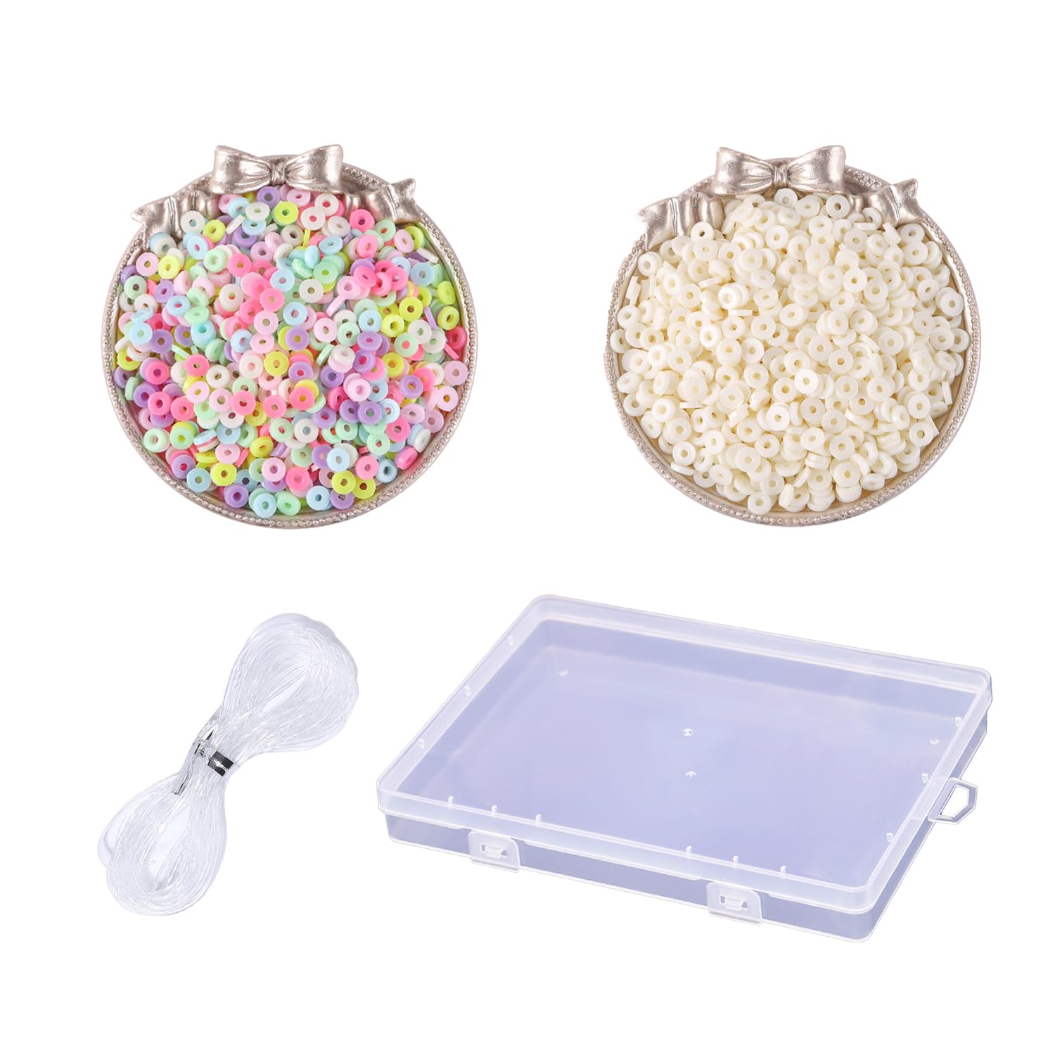 GVSAVY 2400PCS White Clay Beads and 830PCS Colored Clay Beads, 6mm Acrylic Beads, Handmade DIY Necklace, Hawaiian Necklace, Bracelet Making, Bead Earrings, Ornament Making