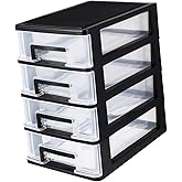Plastic Drawers - 4 Layer Small Desktop Organizer with Transparent Drawers for Home, Office, Stationery, Jewelry and Cosmetics