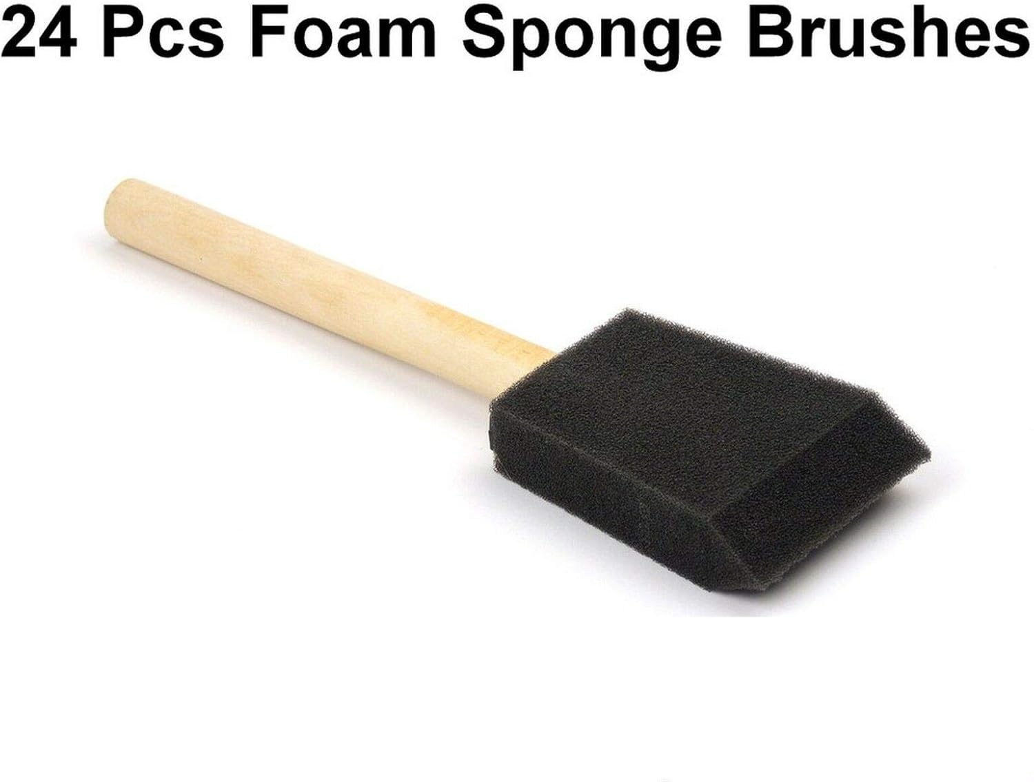 24 Pack Foam Sponge Brushes 2 Inch Wooden Handle Paint Craft Bristle