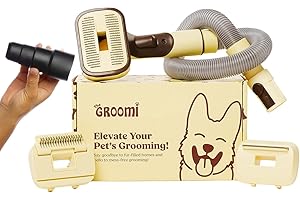 The Groomi Pet Brush Kit - 3-in-1 Dog & Cat Hair Grooming Kit, Pet Hair Remover Works with Dyson & Universal Vacuum Attachment, Mess-Free, Reduce Shedding, Short, Long or Medium Pet Fur, All Breeds