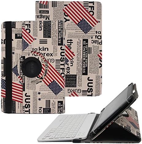 Tsmine Astro Tab A10 10 Inch Bluetooth Keyboard Rotating Case - Universal Detachable Wireless keyboard 360 Degree Cover [NOT include Tablet] for Astro Tab A10 10 Inch Tablet, American USA Flag/White