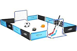 Silipull 2-in-1 Knee Ice Hockey Set Rink Soccer Ball Indoor Mini Goals Set Include 2 Knee Hockey Sticks, 2 Goals, 12 Side Panels and an Inflatable Soccer Ball